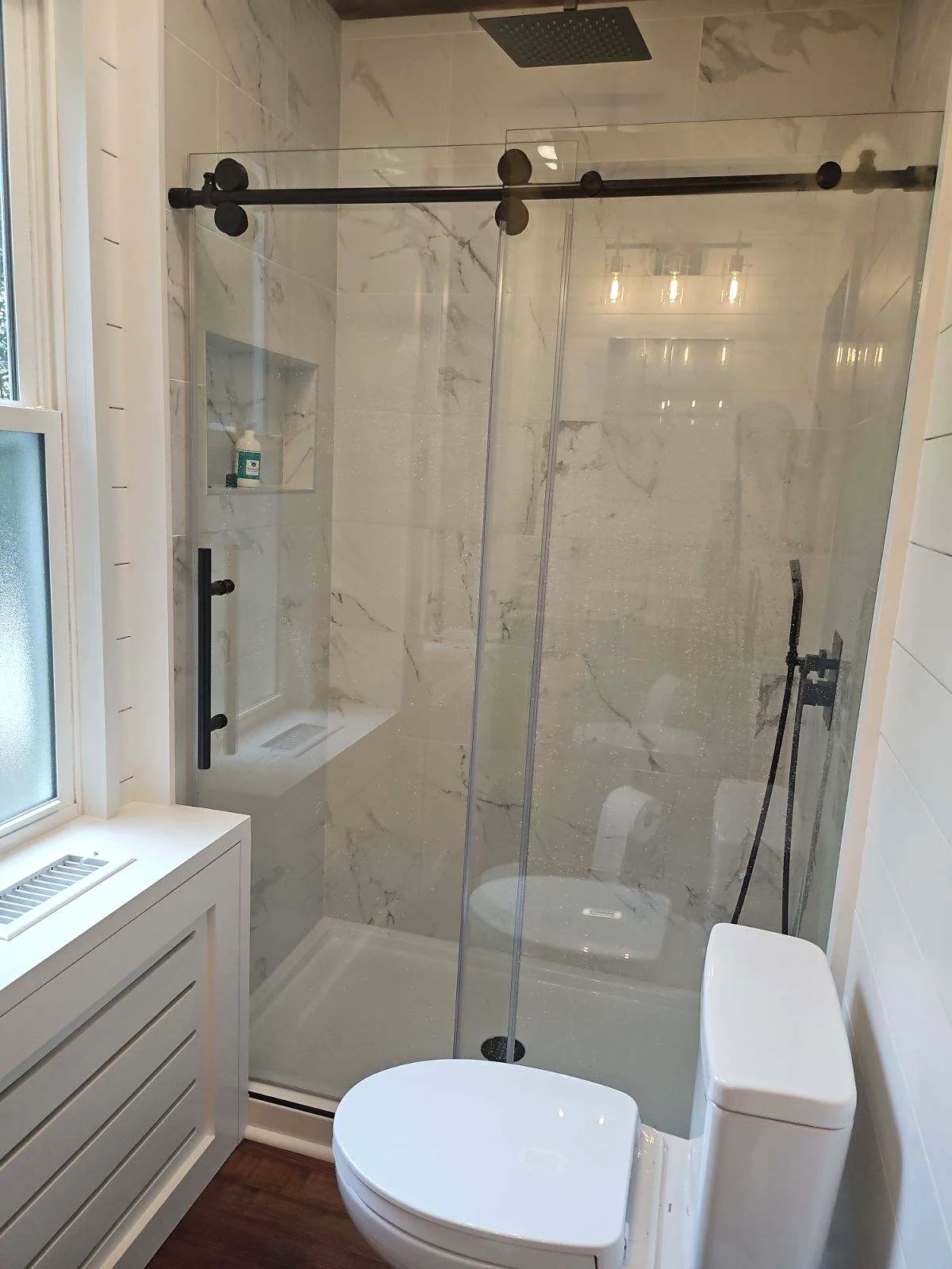 Bathroom vanity and built-in shelving