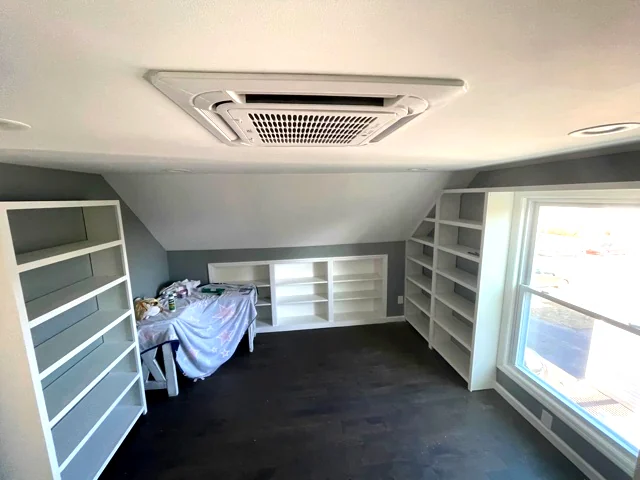 Custom built-in shelving around window