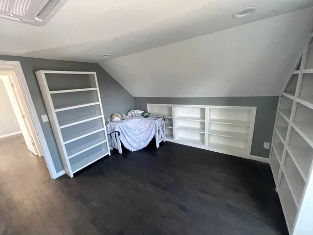 Built-in shelves in finished room